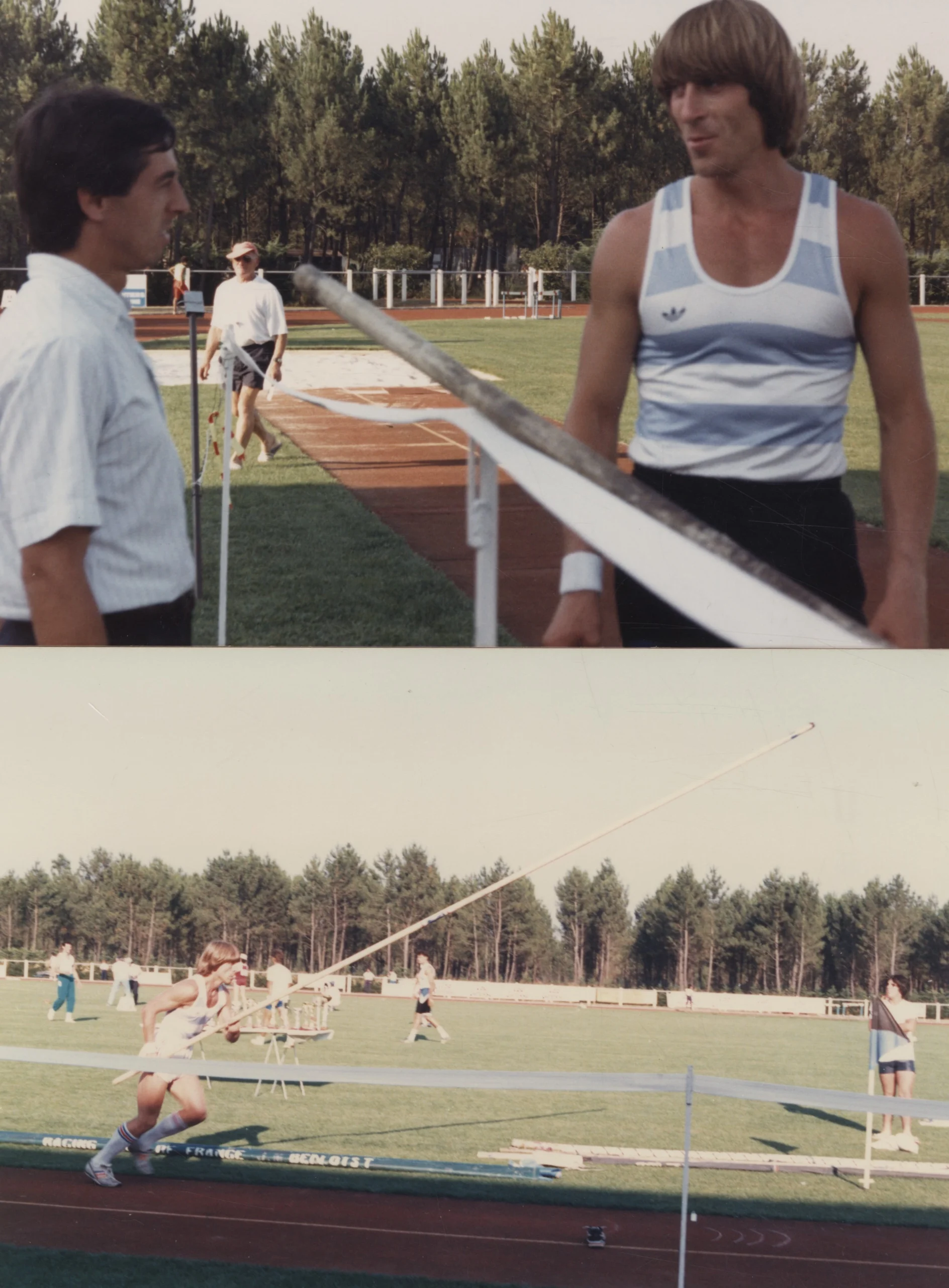 Le perchiste Thierry Vigneron et Alain Giresse à la plaine des sports, 1988 (AMLT)
